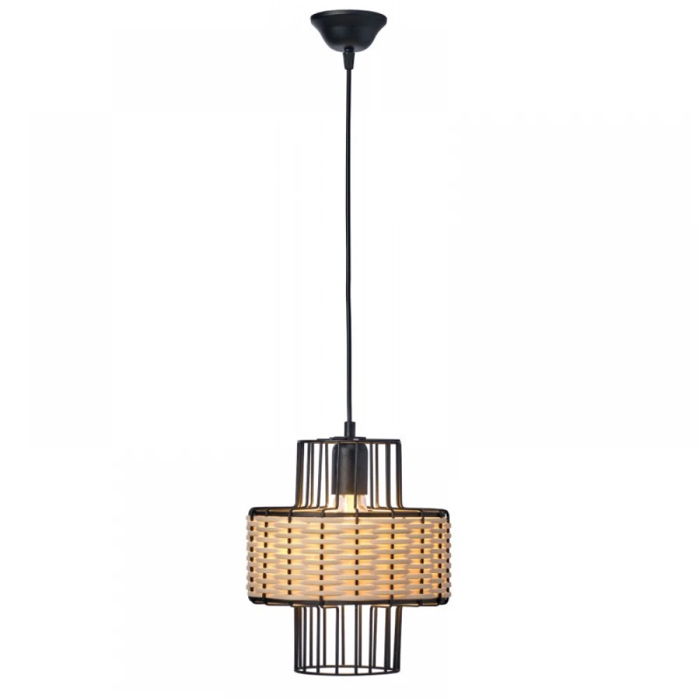 Φωτιστικό Μονόφωτο Μέταλλο/Ρατάν Μαύρο Και Φυσικό Χρώμα 1XE27 Φ27 - Arkolight