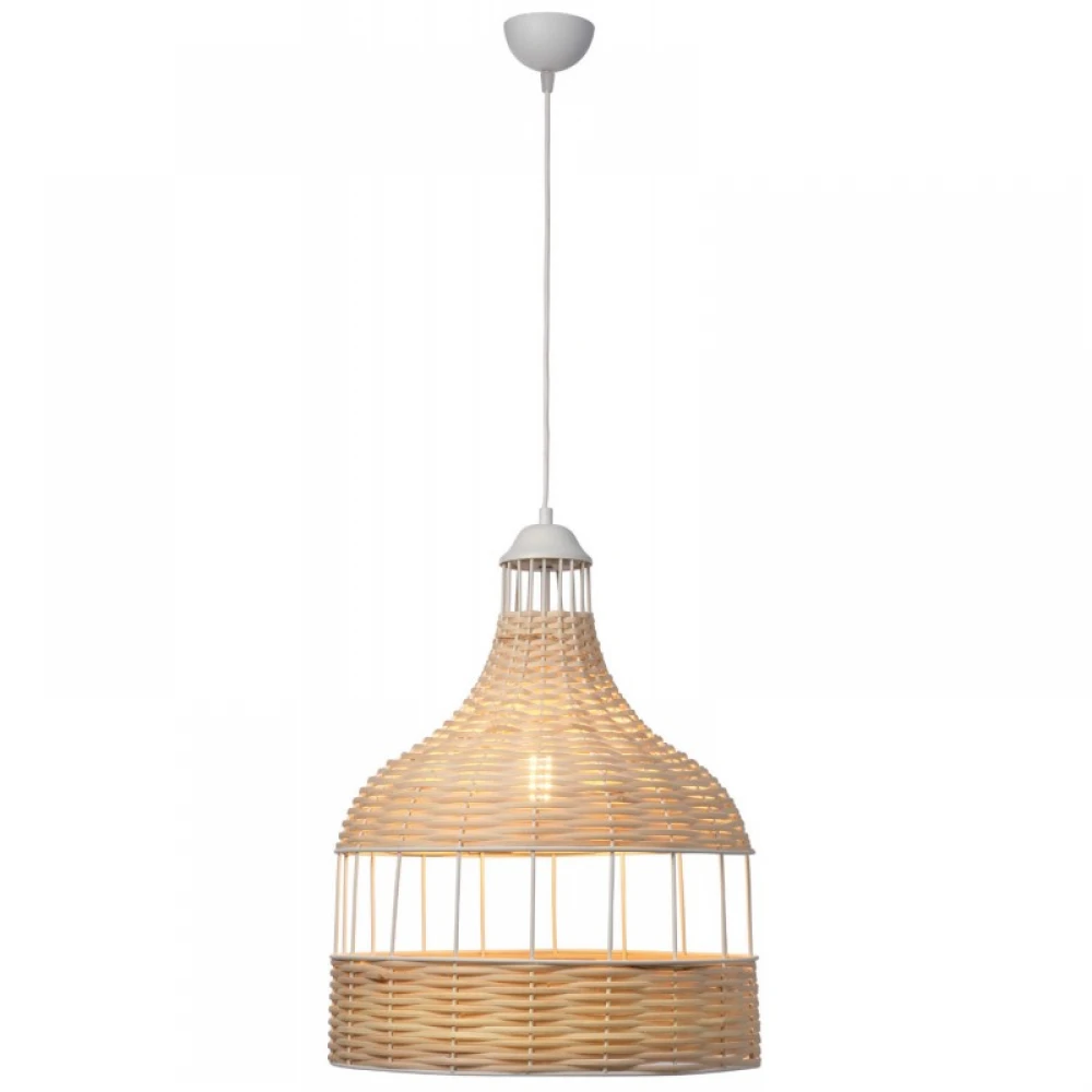 Φωτιστικό Μονόφωτο Μέταλλο/Ρατάν Λευκό Και Φυσικό Χρώμα 1XE27 Φ41 - Arkolight