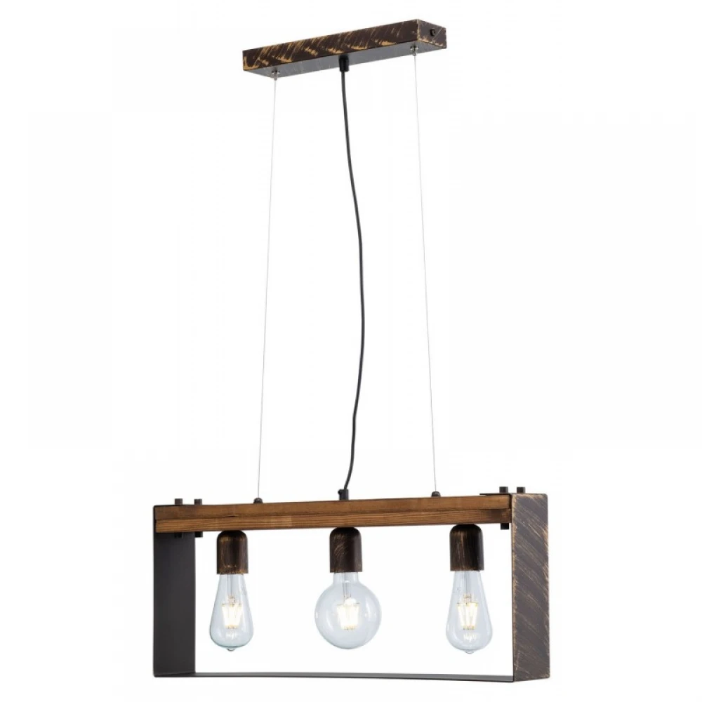 Φωτιστικό Πολύφωτο Από Ξύλο Και Μέταλλο Σκουριά/ Πατίνα Χρυσή 3xE27 - Arkolight