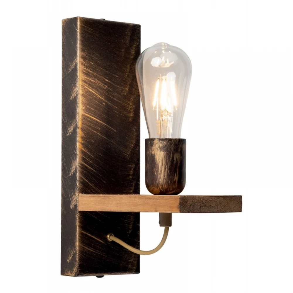 Απλίκα Από Ξύλο Και Μέταλλο Σκουριά-Πατίνα Χρυσή 1xE27 - Arkolight