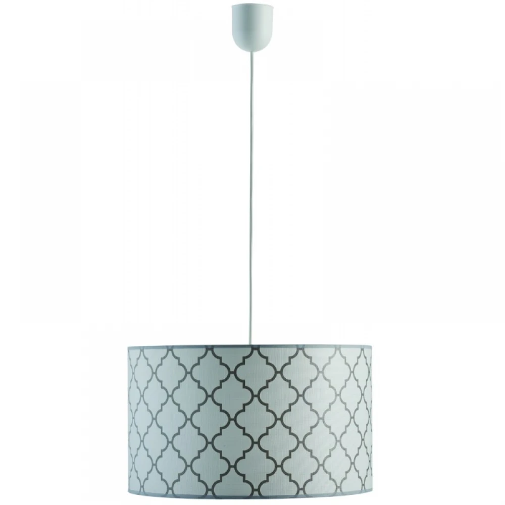 Φωτιστικό μονόφωτο αμπαζούρ ύφασμα σε χρώμα λευκό με σχέδιο γκρι Φ40 1xE27 - ARKOLIGHT