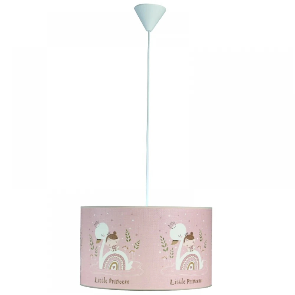 Φωτιστικό Μονόφωτο Παιδικό Αμπαζούρ, ύφασμα με σχέδιο κύκνος σε ροζ απόχρωση Ε27 Φ40 - Arkolight