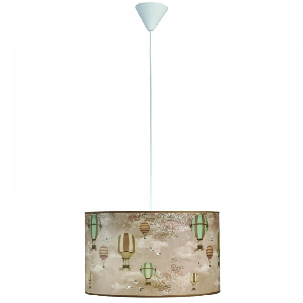 Φωτιστικό Μονόφωτο Παιδικό Αμπαζούρ, ύφασμα με σχέδιο αερόστατα σε απόχρωση σάπιο μήλο Ε27 Φ40 - Arkolight