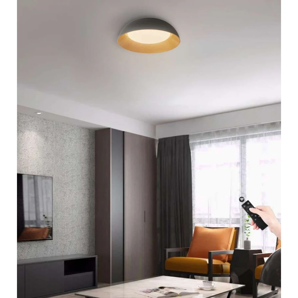 LED Φωτιστικό Οροφής Από Αλουμίνιο Μαύρο-Ξύλο Με Τηλεχειριστήριο 55W MADEIRA - LEGGENDA