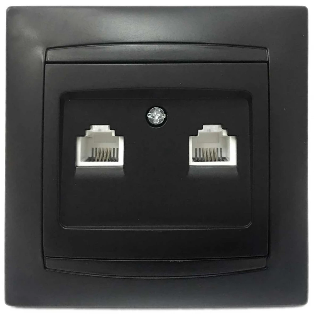 Πρίζα Τηλεφώνου Διπλή RJ11 Χωνευτή Γραφίτης ΧΑΛΚΙΔΑ