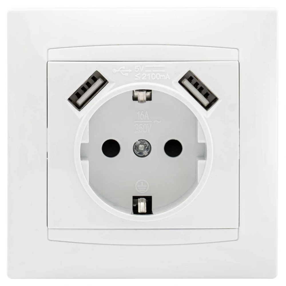 Πρίζα Σούκο Ασφαλείας Με Δύο Θύρες USB Χωνευτή ΧΑΛΚΙΔΑ