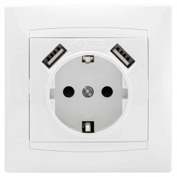 Πρίζα Σούκο Ασφαλείας Με Δύο Θύρες USB Χωνευτή ΧΑΛΚΙΔΑ