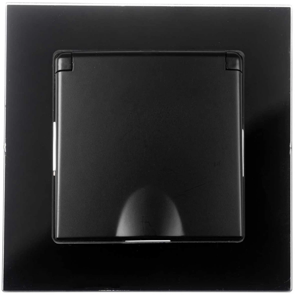 Πρίζα Σούκο Ασφαλείας Με Καπάκι Χωνευτή Μαύρο Γυαλί ΝΕΦΕΛΗ