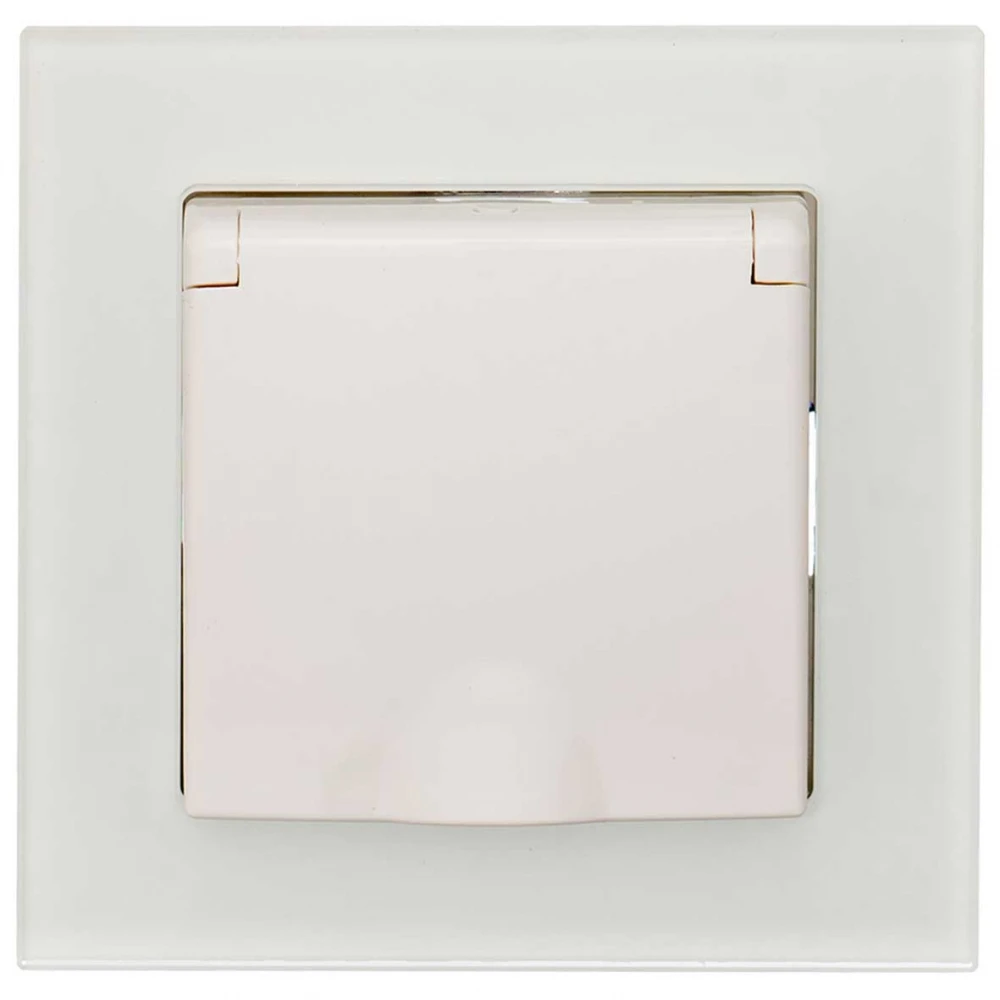 Πρίζα Σούκο Ασφαλείας Με Καπάκι Χωνευτή Λευκό Γυαλί ΝΕΦΕΛΗ