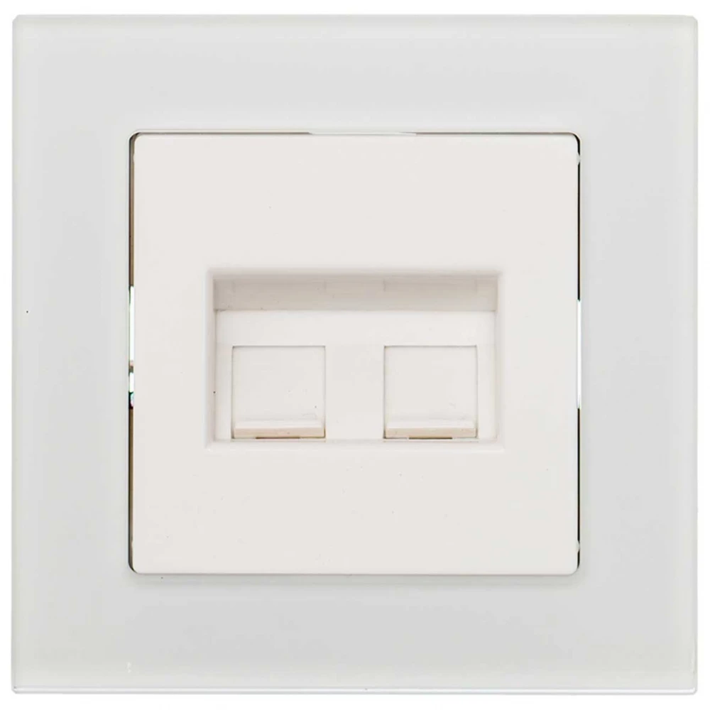 Πρίζα Δικτύου Διπλή RJ45 CAT6 Χωνευτή Λευκό Γυαλί ΝΕΦΕΛΗ