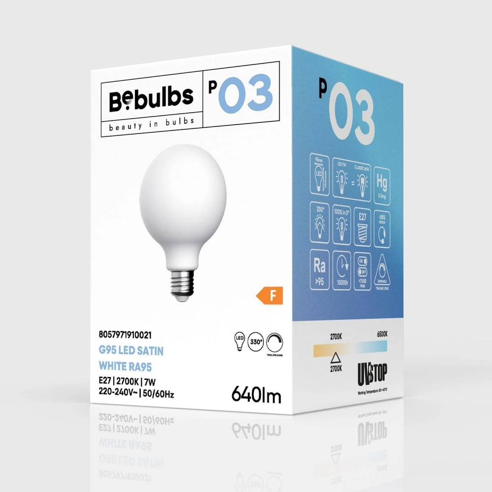 LED Λαμπτήρας E27 CRI 95 Γλόμπος G95 7W 2700K Dimmable -P03