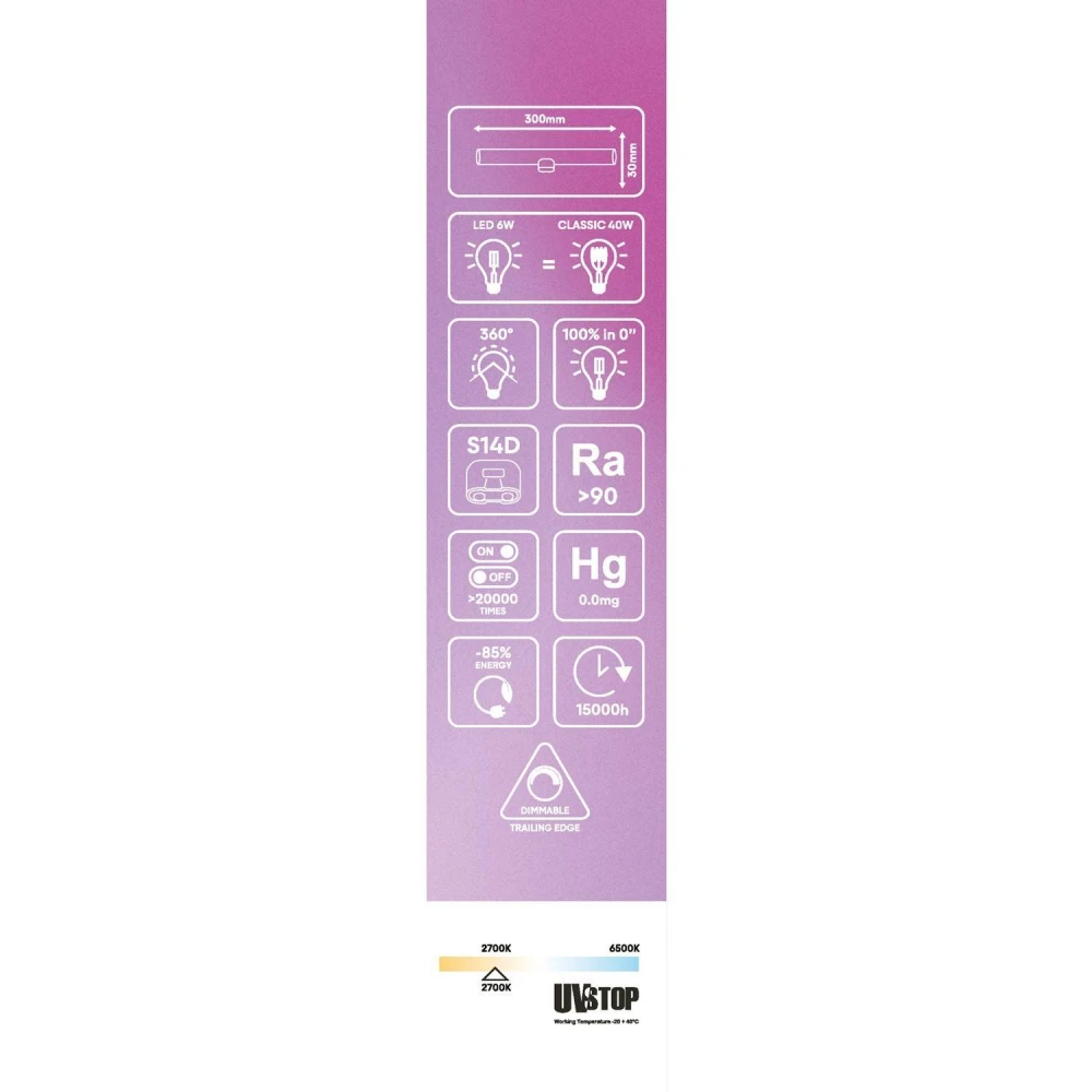 LED Λαμπτήρας Linestra S14d Εφέ Πορσελάνης 300 mm 6W 470Lm 2700K Dimmable - S11