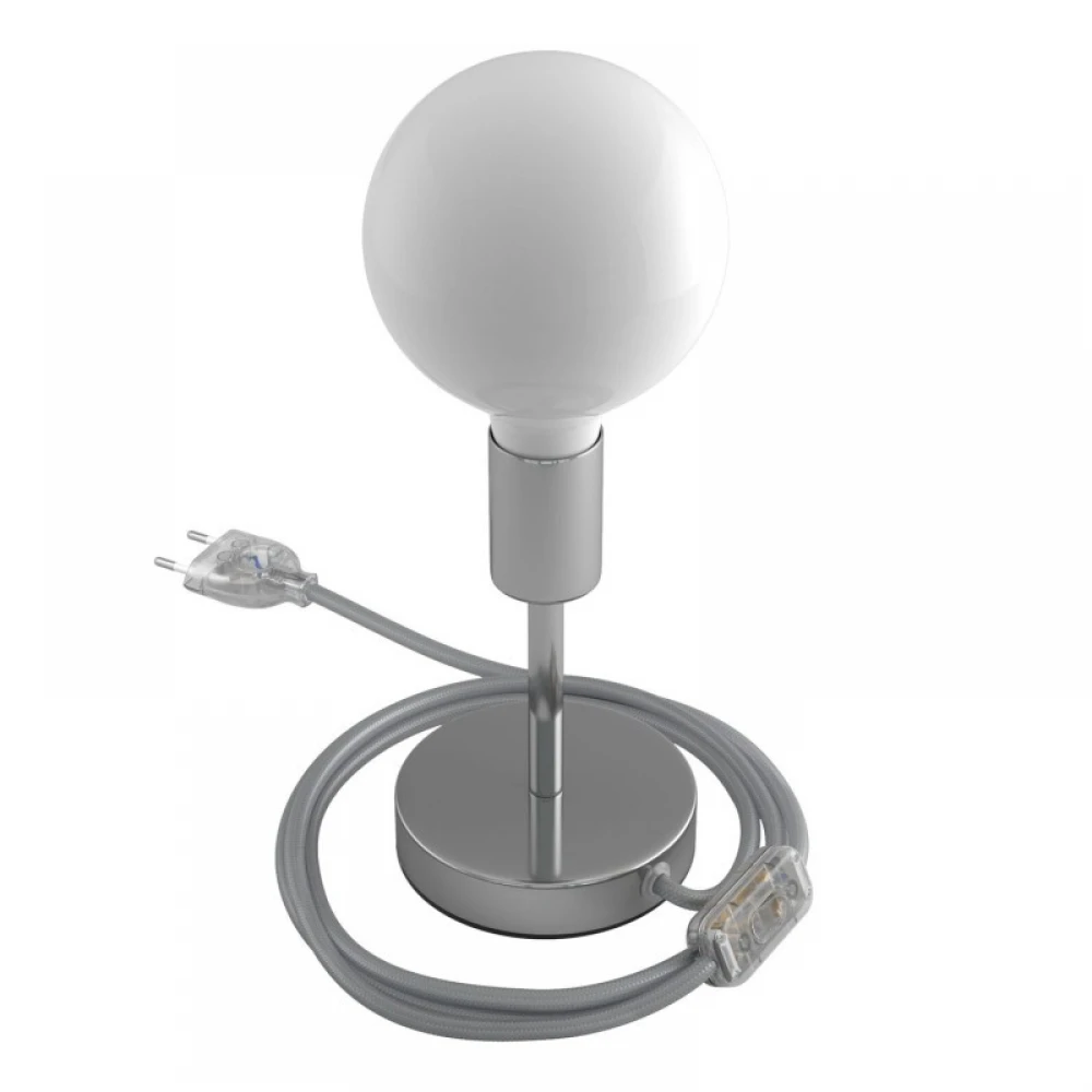 Επιτραπέζιο Φωτιστικό Μεταλλικό Alzaluce, με υφασμάτινο καλώδιο, διακοπτάκι και διπολικό φις - Χρώμιο- Creative Cables