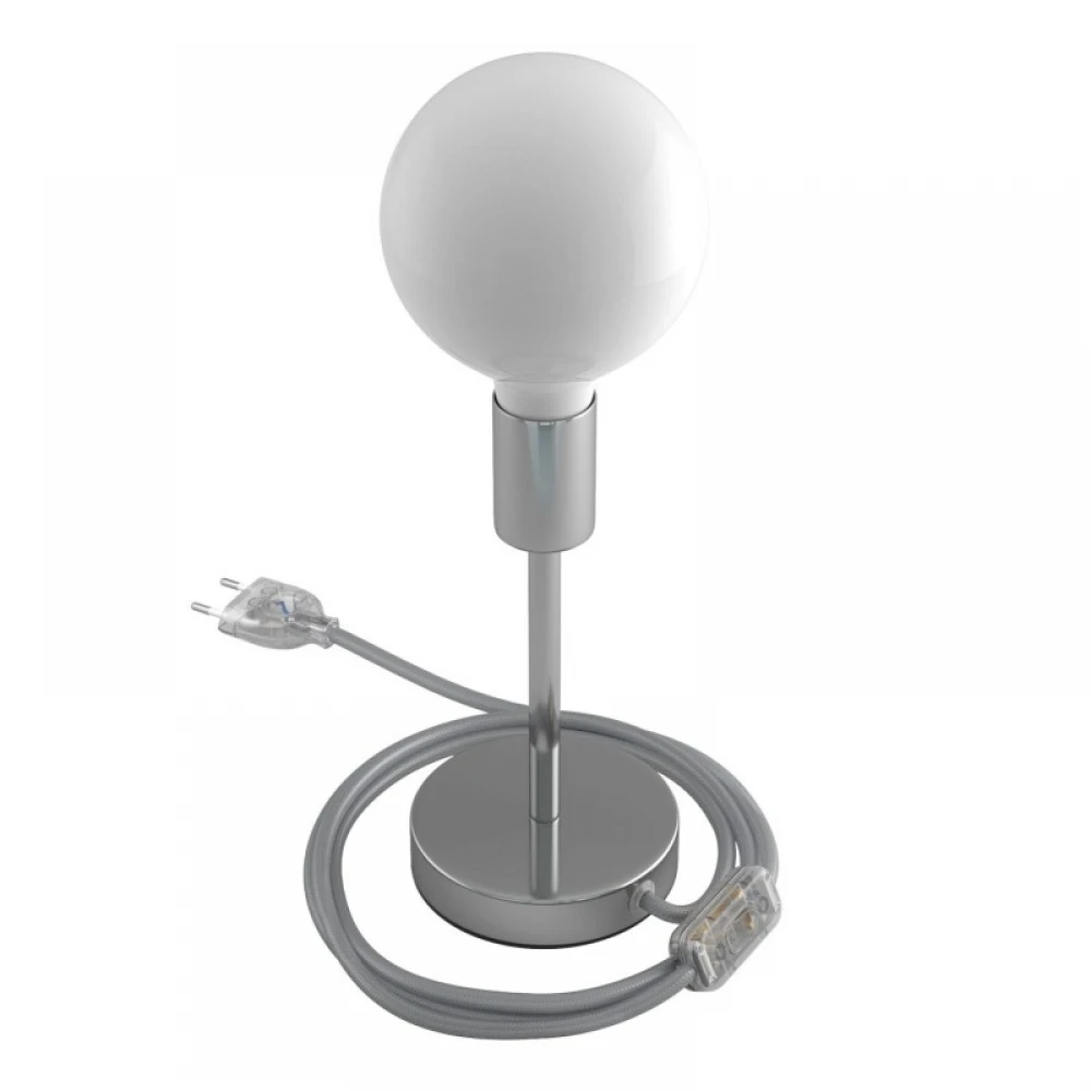 Επιτραπέζιο Φωτιστικό Μεταλλικό Alzaluce, με υφασμάτινο καλώδιο, διακοπτάκι και διπολικό φις - Χρώμιο- Creative Cables