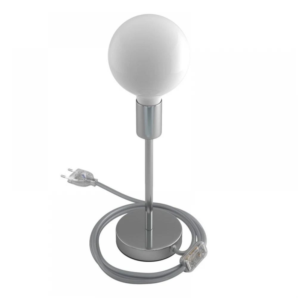 Επιτραπέζιο Φωτιστικό Μεταλλικό Alzaluce, με υφασμάτινο καλώδιο, διακοπτάκι και διπολικό φις - Χρώμιο- Creative Cables