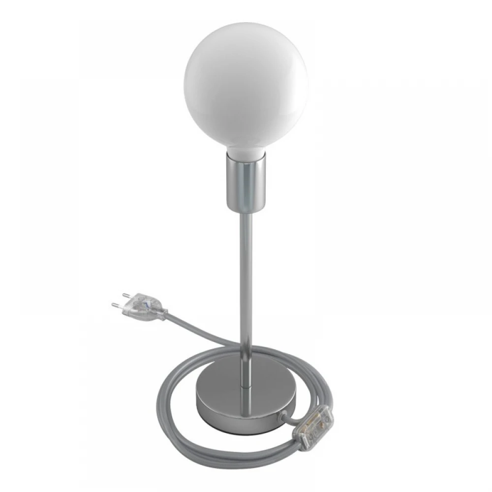 Επιτραπέζιο Φωτιστικό Μεταλλικό Alzaluce, με υφασμάτινο καλώδιο, διακοπτάκι και διπολικό φις - Χρώμιο- Creative Cables