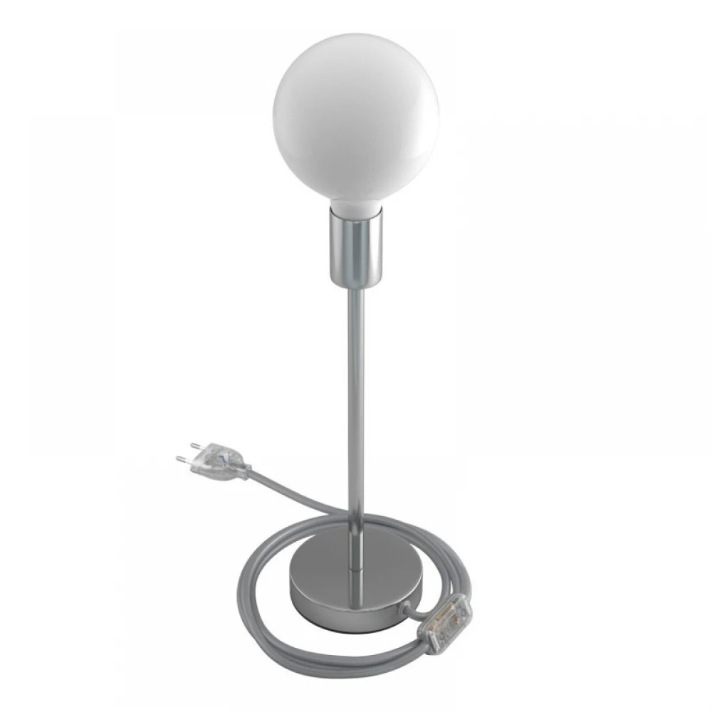 Επιτραπέζιο Φωτιστικό Μεταλλικό Alzaluce, με υφασμάτινο καλώδιο, διακοπτάκι και διπολικό φις - Χρώμιο- Creative Cables