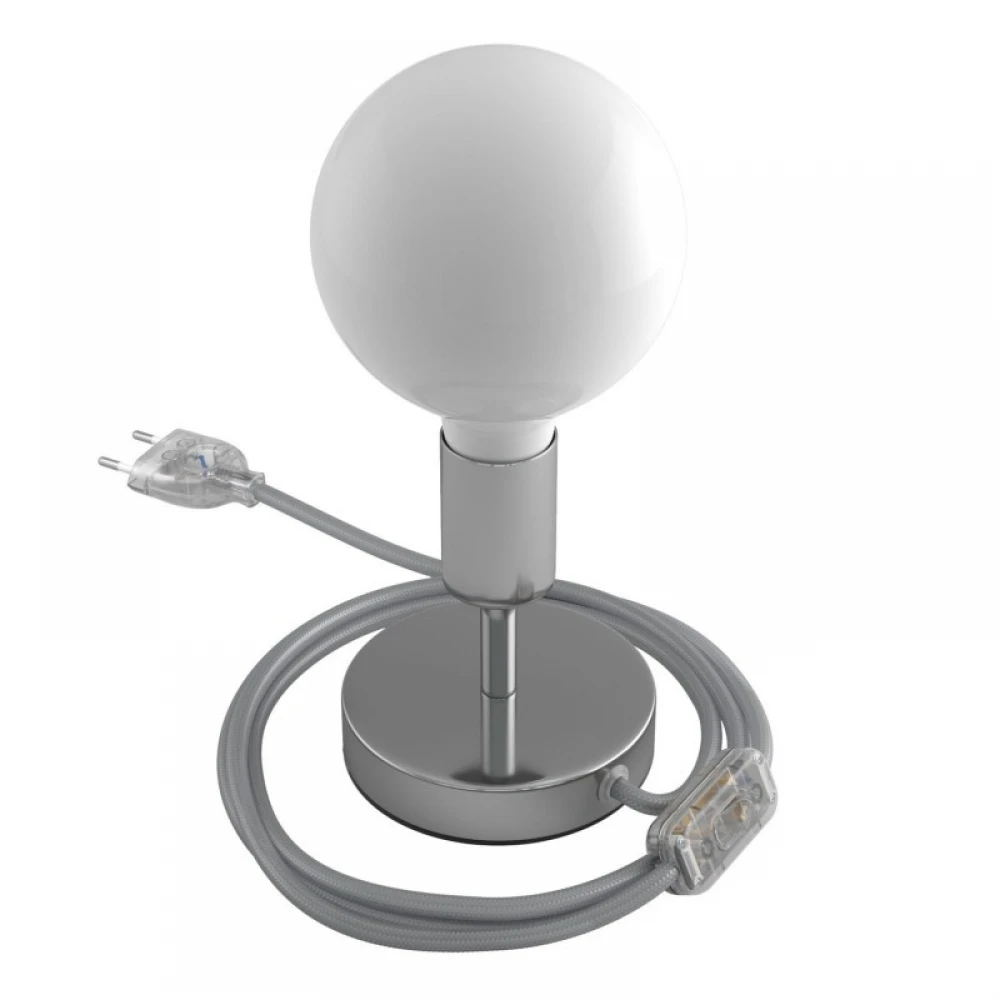 Επιτραπέζιο Φωτιστικό Μεταλλικό Alzaluce, με υφασμάτινο καλώδιο, διακοπτάκι και διπολικό φις - Χρώμιο- Creative Cables