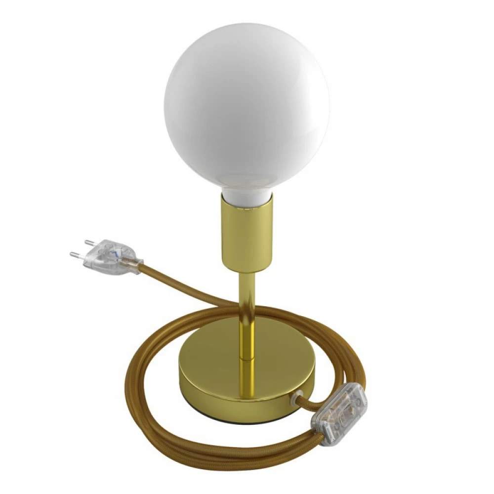 Επιτραπέζιο Φωτιστικό Μεταλλικό Alzaluce 10cm, με υφασμάτινο καλώδιο, διακοπτάκι και διπολικό φις - Χρυσό- Creative Cables