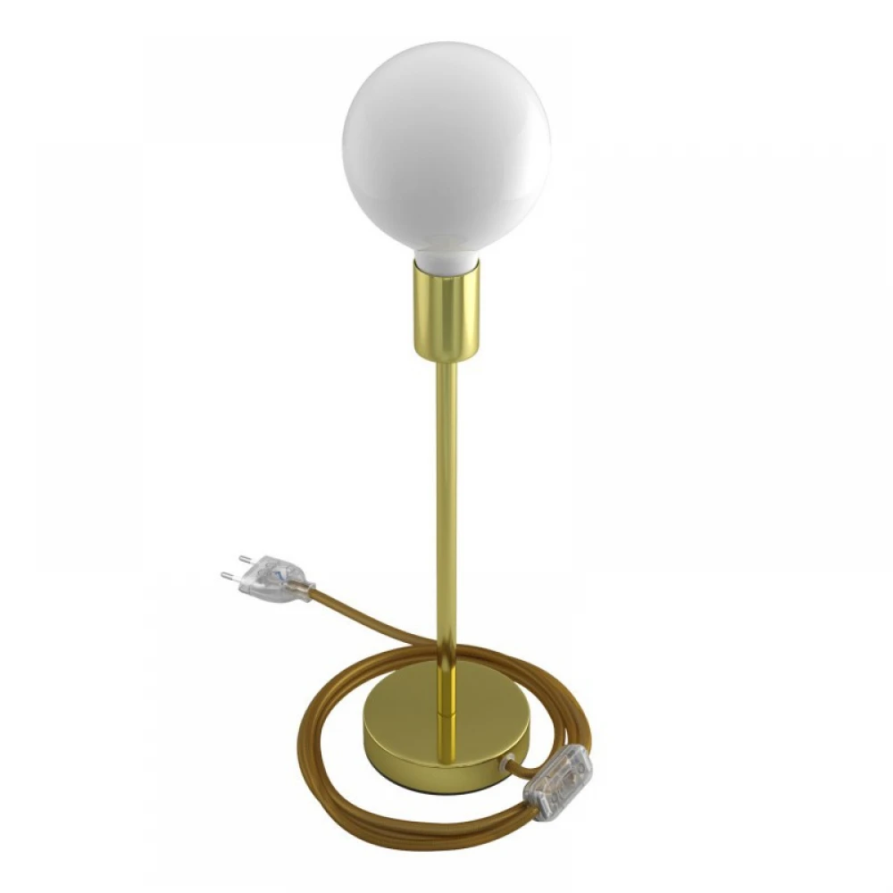 Επιτραπέζιο Φωτιστικό Μεταλλικό Alzaluce 30cm, με υφασμάτινο καλώδιο, διακοπτάκι και διπολικό φις - Χρυσό- Creative Cables