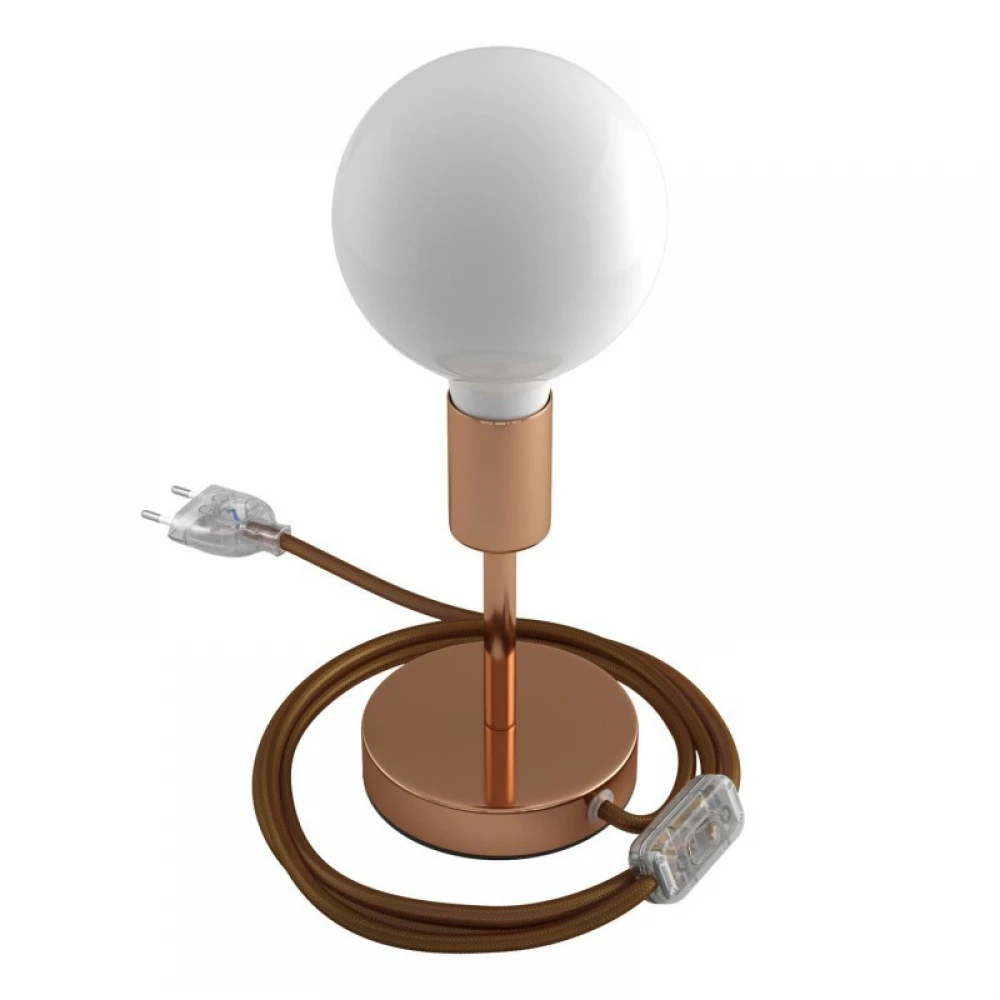 Επιτραπέζιο Φωτιστικό Μεταλλικό Alzaluce, με υφασμάτινο καλώδιο, διακοπτάκι και διπολικό φις - Χάλκινο- Creative Cables