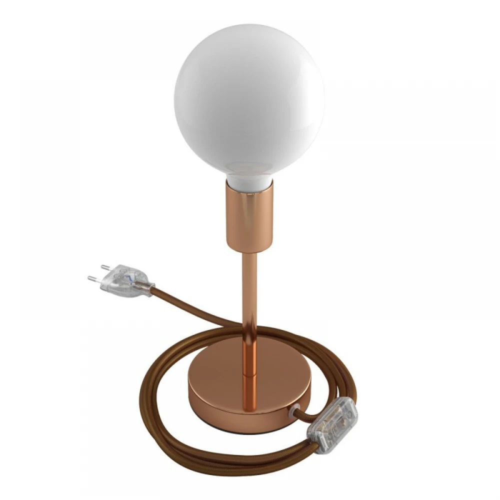 Επιτραπέζιο Φωτιστικό Μεταλλικό Alzaluce, με υφασμάτινο καλώδιο, διακοπτάκι και διπολικό φις - Χάλκινο- Creative Cables