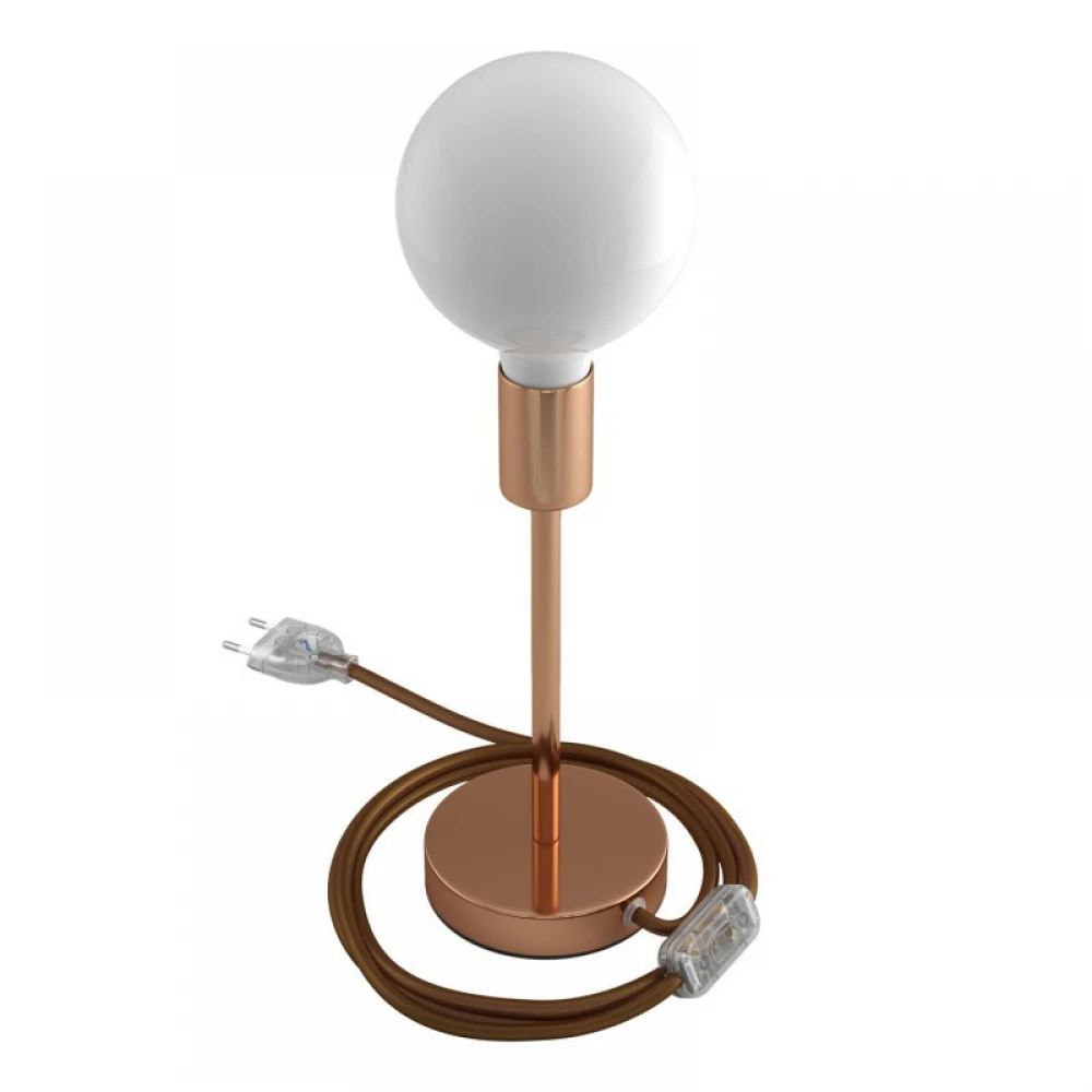 Επιτραπέζιο Φωτιστικό Μεταλλικό Alzaluce, με υφασμάτινο καλώδιο, διακοπτάκι και διπολικό φις - Χάλκινο- Creative Cables