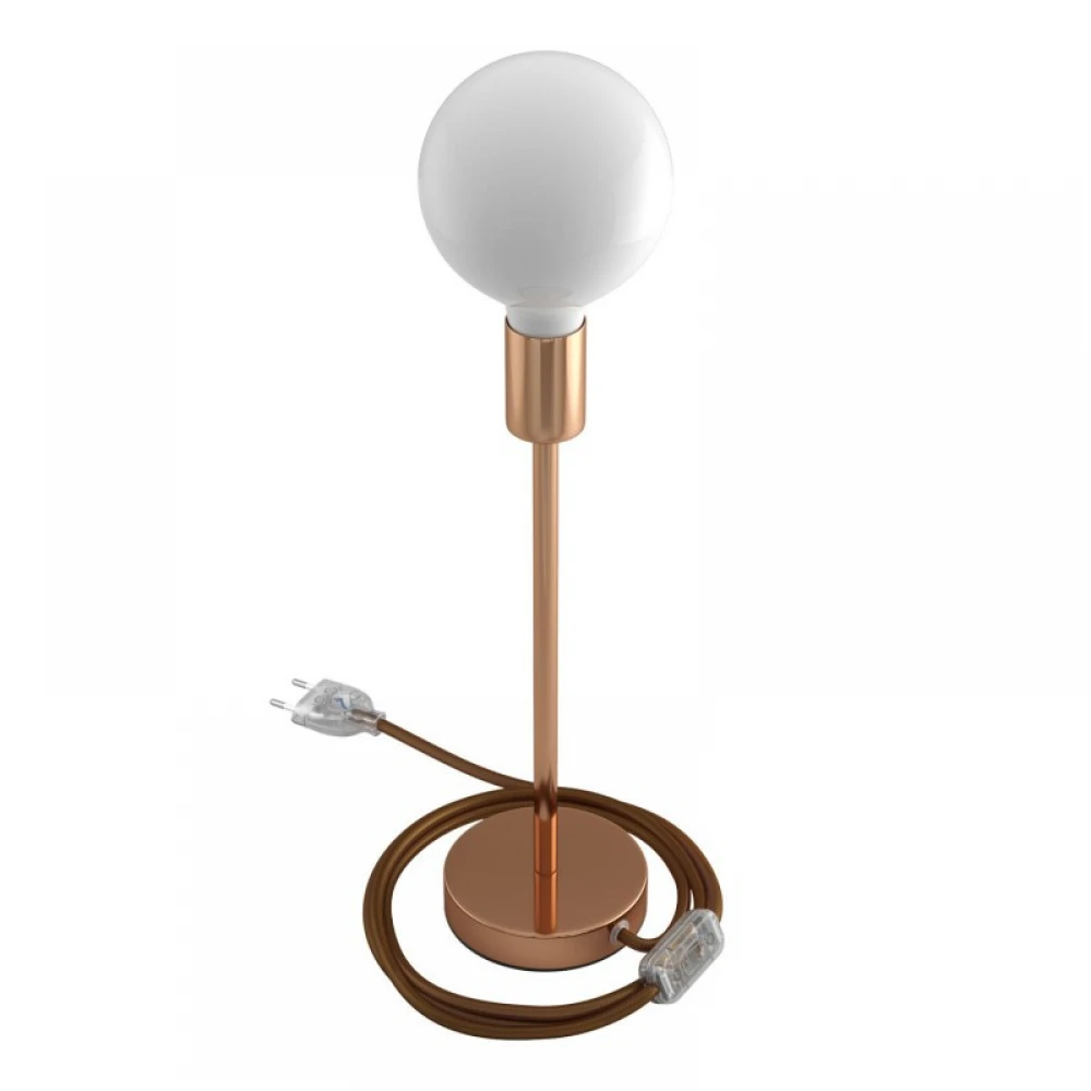 Επιτραπέζιο Φωτιστικό Μεταλλικό Alzaluce, με υφασμάτινο καλώδιο, διακοπτάκι και διπολικό φις - Χάλκινο- Creative Cables