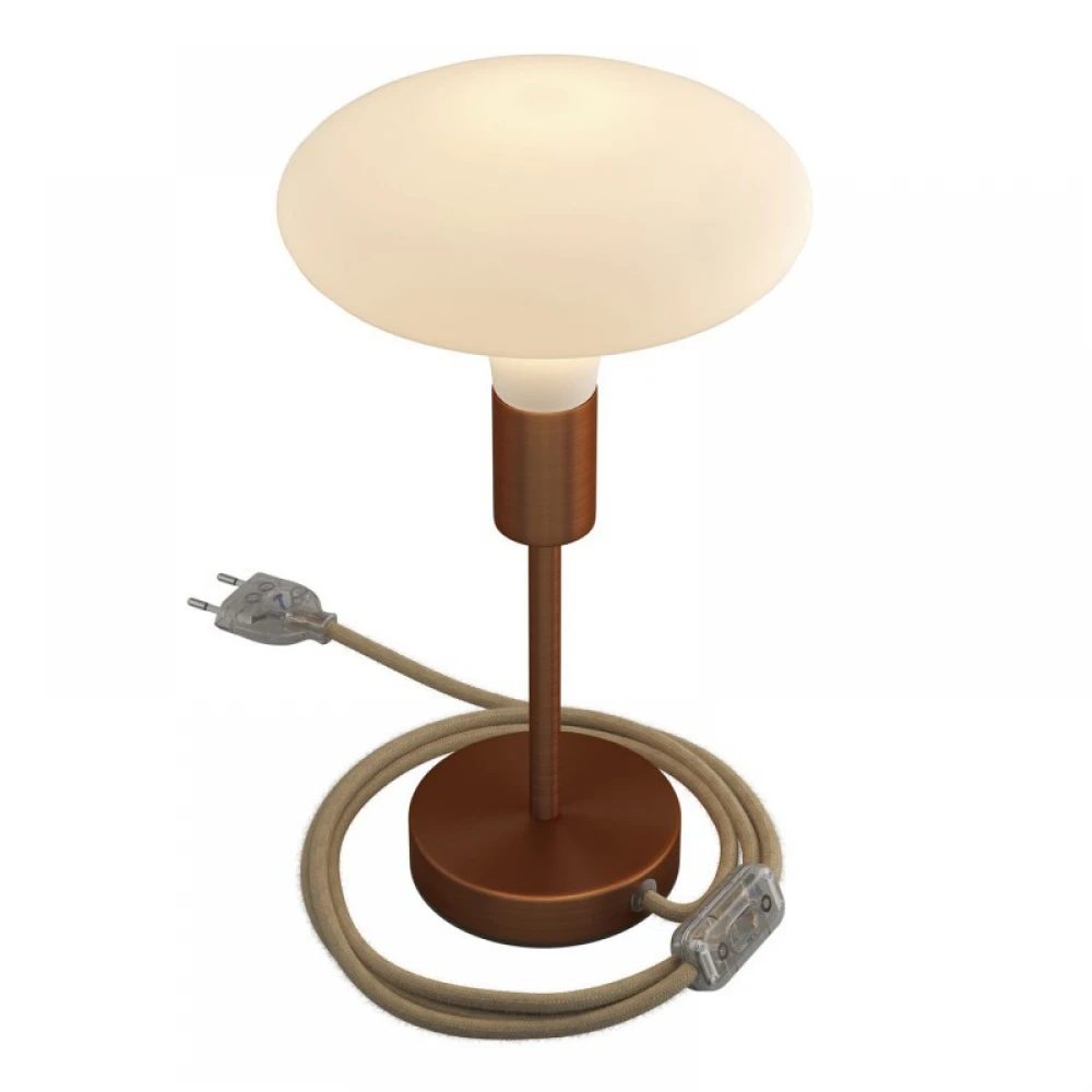 Επιτραπέζιο Φωτιστικό Μεταλλικό Alzaluce, με υφασμάτινο καλώδιο, διακοπτάκι και διπολικό φις - Χάλκινο Αντικέ - Creative Cables