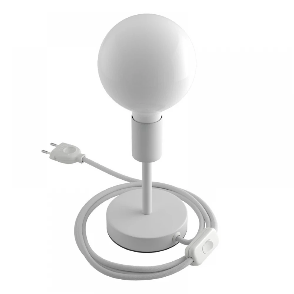 Επιτραπέζιο Φωτιστικό Μεταλλικό Alzaluce, με υφασμάτινο καλώδιο, διακοπτάκι και διπολικό φις - Λευκό ΜΑΤ - Creative Cables