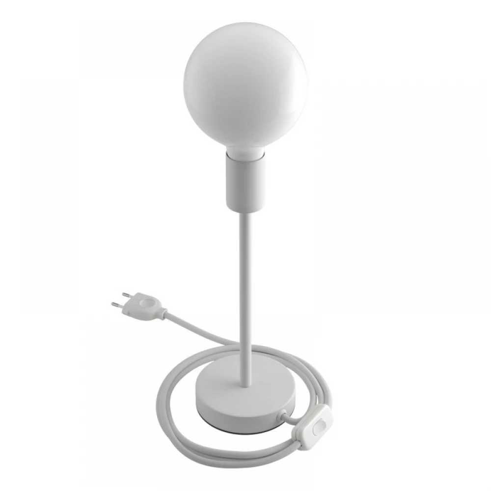 Επιτραπέζιο Φωτιστικό Μεταλλικό Alzaluce, με υφασμάτινο καλώδιο, διακοπτάκι και διπολικό φις - Λευκό ΜΑΤ - Creative Cables