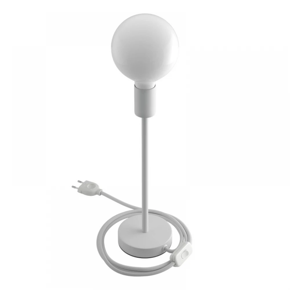 Επιτραπέζιο Φωτιστικό Μεταλλικό Alzaluce, με υφασμάτινο καλώδιο, διακοπτάκι και διπολικό φις - Λευκό ΜΑΤ - Creative Cables