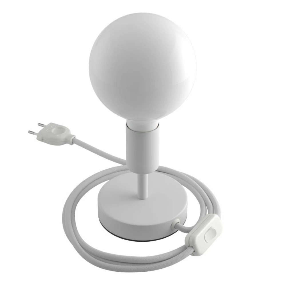 Επιτραπέζιο Φωτιστικό Μεταλλικό Alzaluce, με υφασμάτινο καλώδιο, διακοπτάκι και διπολικό φις - Λευκό ΜΑΤ - Creative Cables