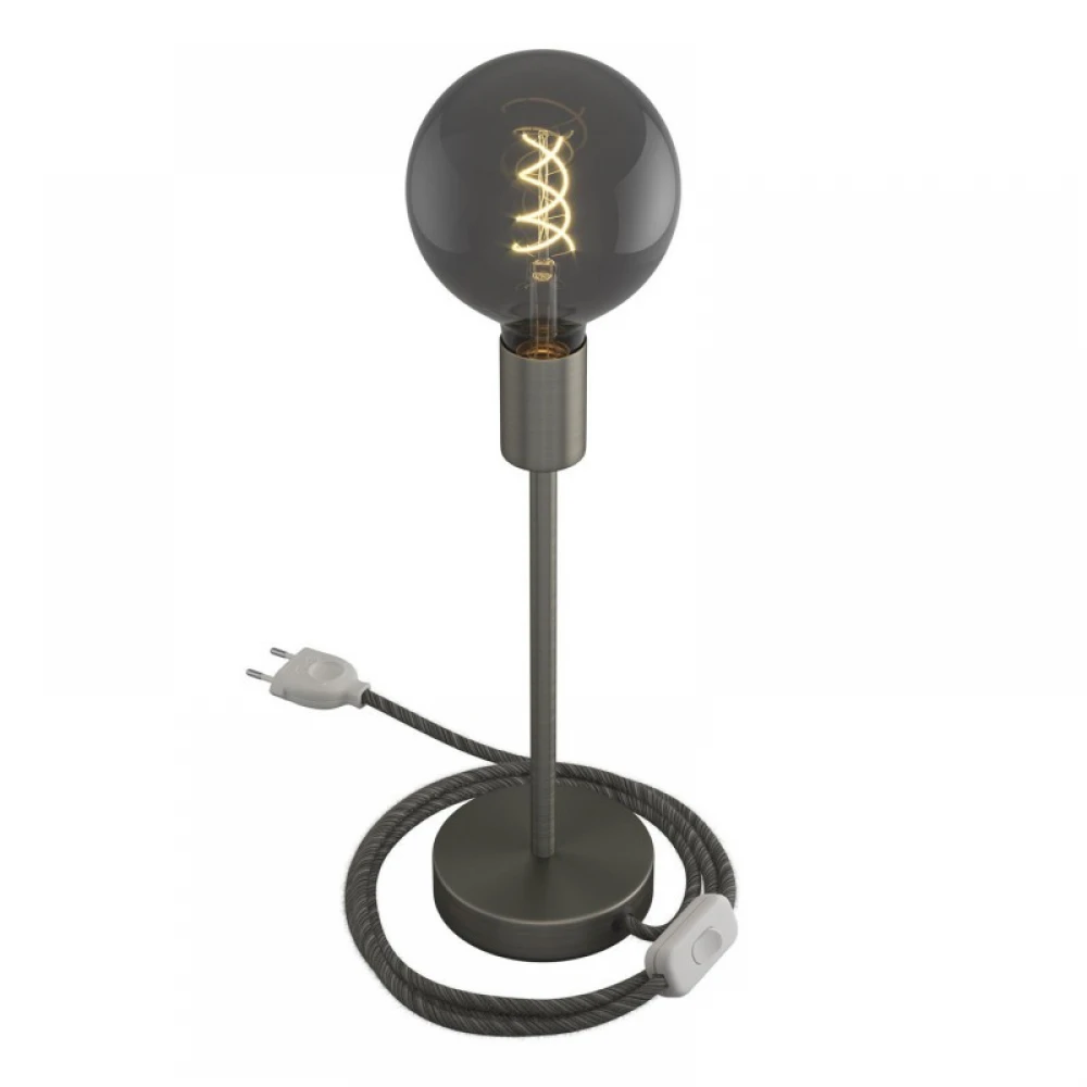 Επιτραπέζιο Φωτιστικό Μεταλλικό Alzaluce, με υφασμάτινο καλώδιο, διακοπτάκι και διπολικό φις - Νίκελ ΜΑΤ- Creative Cables