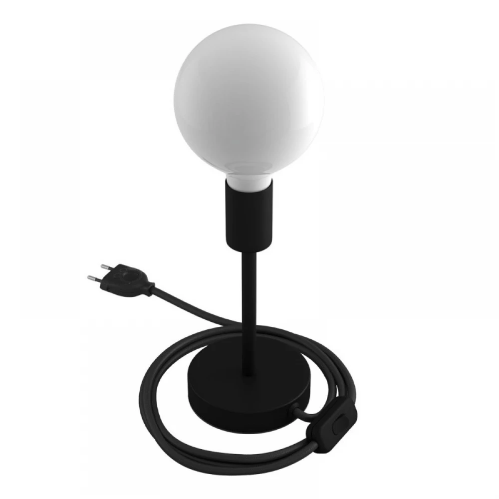 Επιτραπέζιο Φωτιστικό Μεταλλικό Alzaluce, με υφασμάτινο καλώδιο, διακοπτάκι και διπολικό φις - Μαύρο ΜΑΤ - Creative Cables