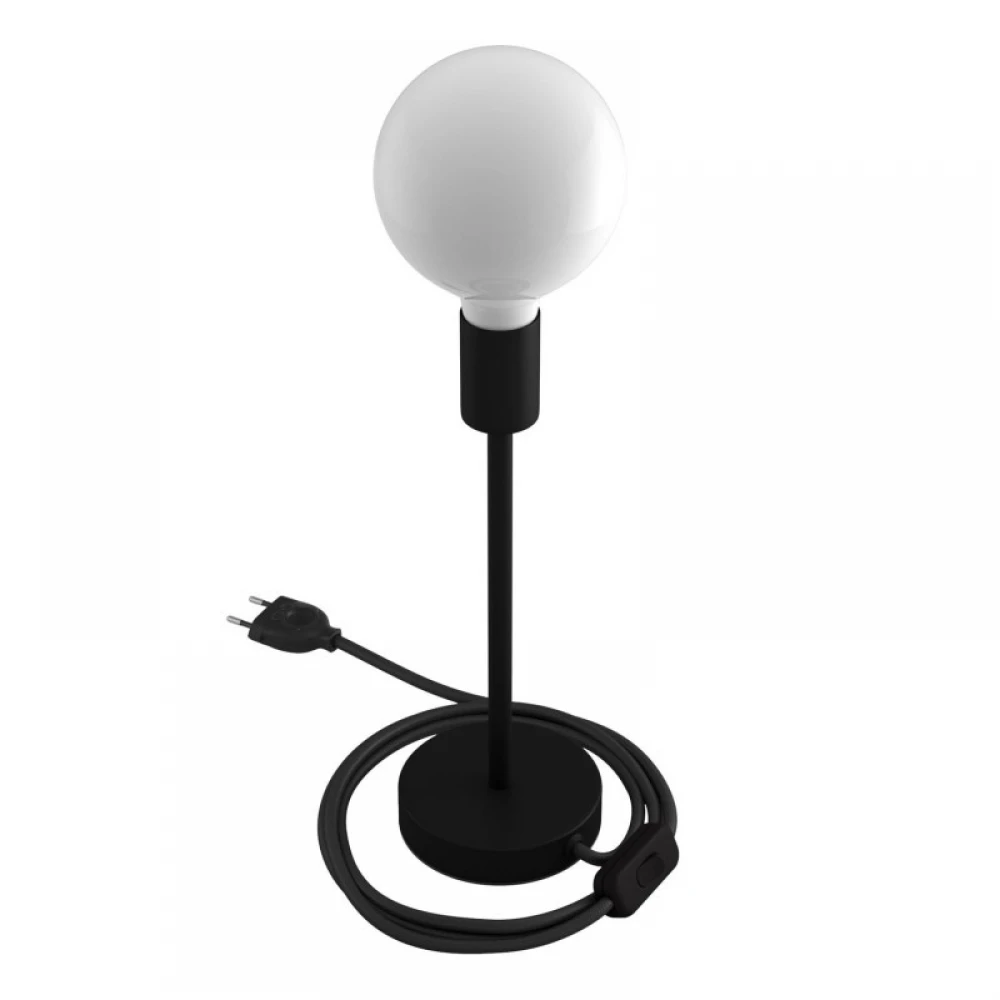 Επιτραπέζιο Φωτιστικό Μεταλλικό Alzaluce, με υφασμάτινο καλώδιο, διακοπτάκι και διπολικό φις - Μαύρο ΜΑΤ - Creative Cables