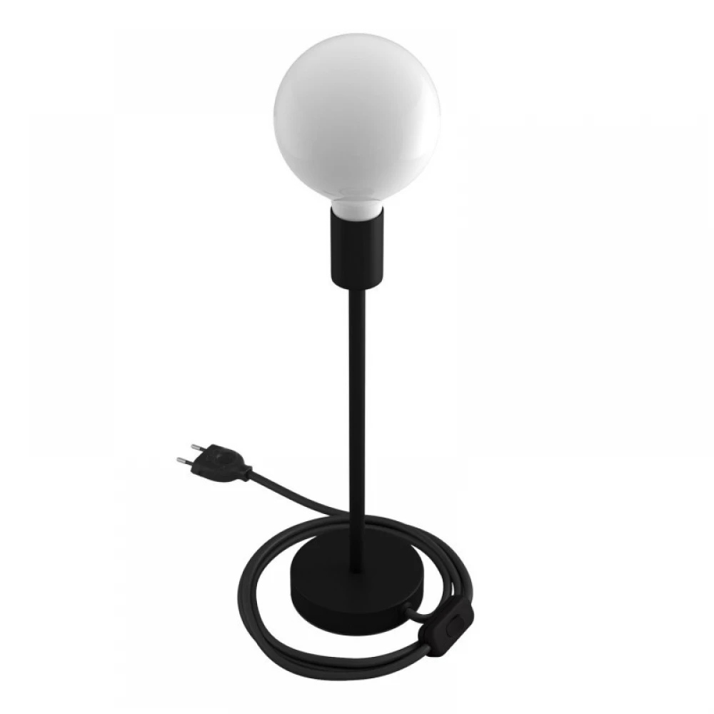 Επιτραπέζιο Φωτιστικό Μεταλλικό Alzaluce, με υφασμάτινο καλώδιο, διακοπτάκι και διπολικό φις - Μαύρο ΜΑΤ - Creative Cables