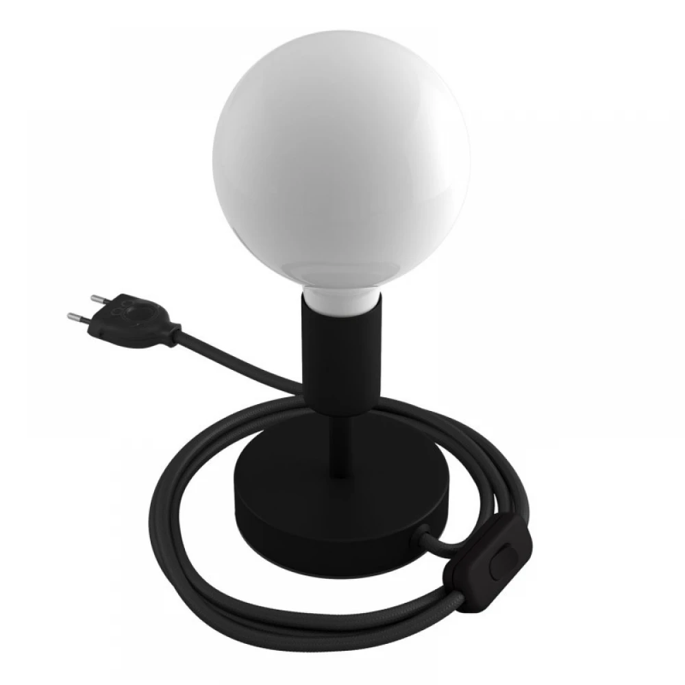 Επιτραπέζιο Φωτιστικό Μεταλλικό Alzaluce, με υφασμάτινο καλώδιο, διακοπτάκι και διπολικό φις - Μαύρο ΜΑΤ - Creative Cables