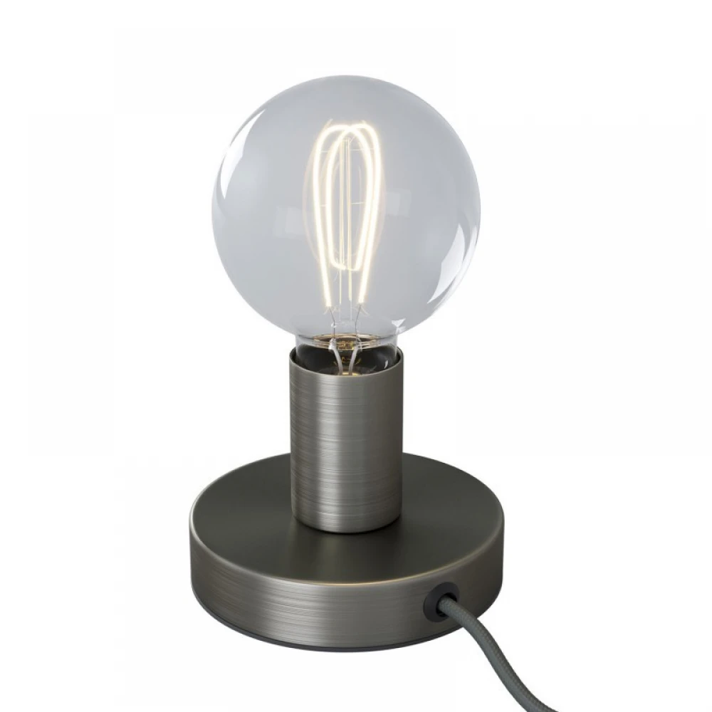 Επιτραπέζιο Φωτιστικό Μεταλλικό Posaluce, με υφασμάτινο καλώδιο, διακοπτάκι και διπολικό φις - Νίκελ ΜΑΤ - Creative Cables