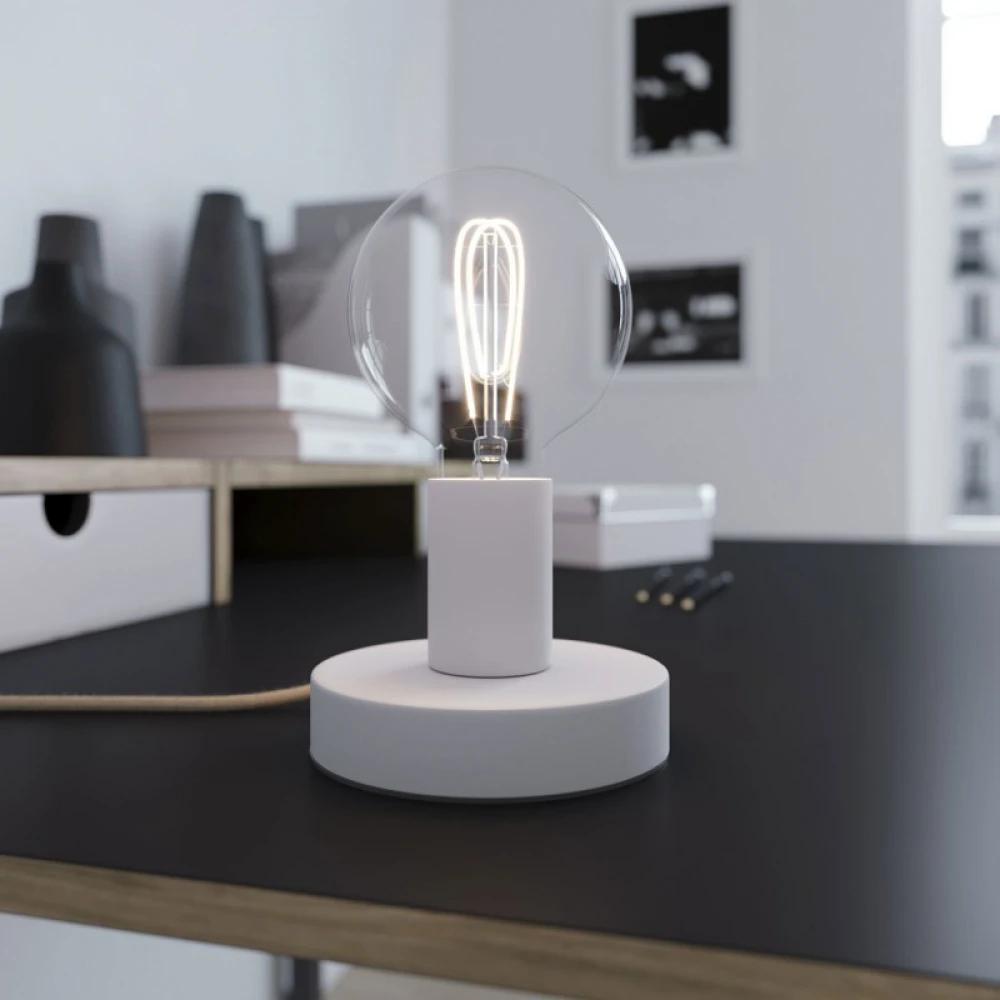 Επιτραπέζιο Φωτιστικό Μεταλλικό Posaluce, με υφασμάτινο καλώδιο, διακοπτάκι και διπολικό φις - Λευκό ΜΑΤ - Creative Cables