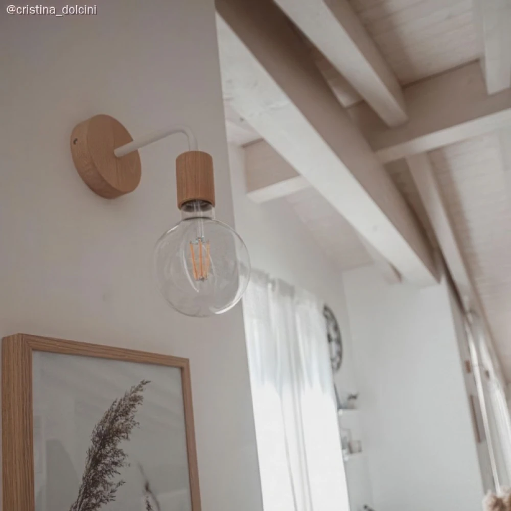 Φωτιστικό Τοίχου γωνία Fermaluce Scandi, μέταλλο με ξύλο - Φυσικό - Λευκό- Creative Cables