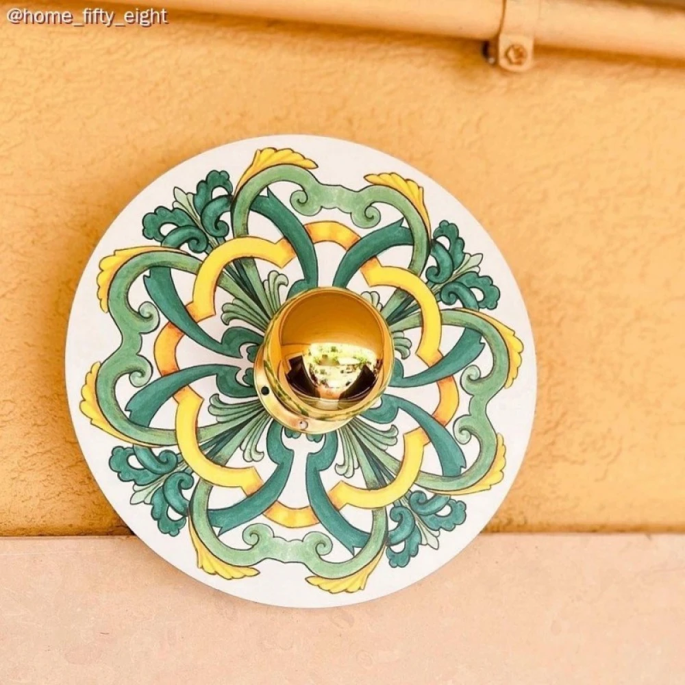 Φωτιστικό Τοίχου ή Οροφής Fermaluce, με Μεταλλικό Καπέλο Πιάτο mini Ellepì 'Maioliche' - Majolica Κίτρινο-Πράσινο - Creative Cables