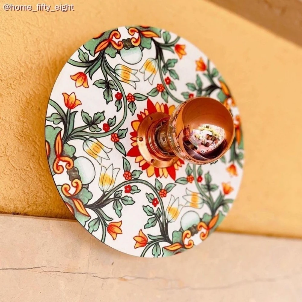 Φωτιστικό Τοίχου ή Οροφής Fermaluce, με Μεταλλικό Καπέλο Πιάτο mini Ellepì 'Maioliche' - Majolica Κόκκινο-Πράσινο - Creative Cables