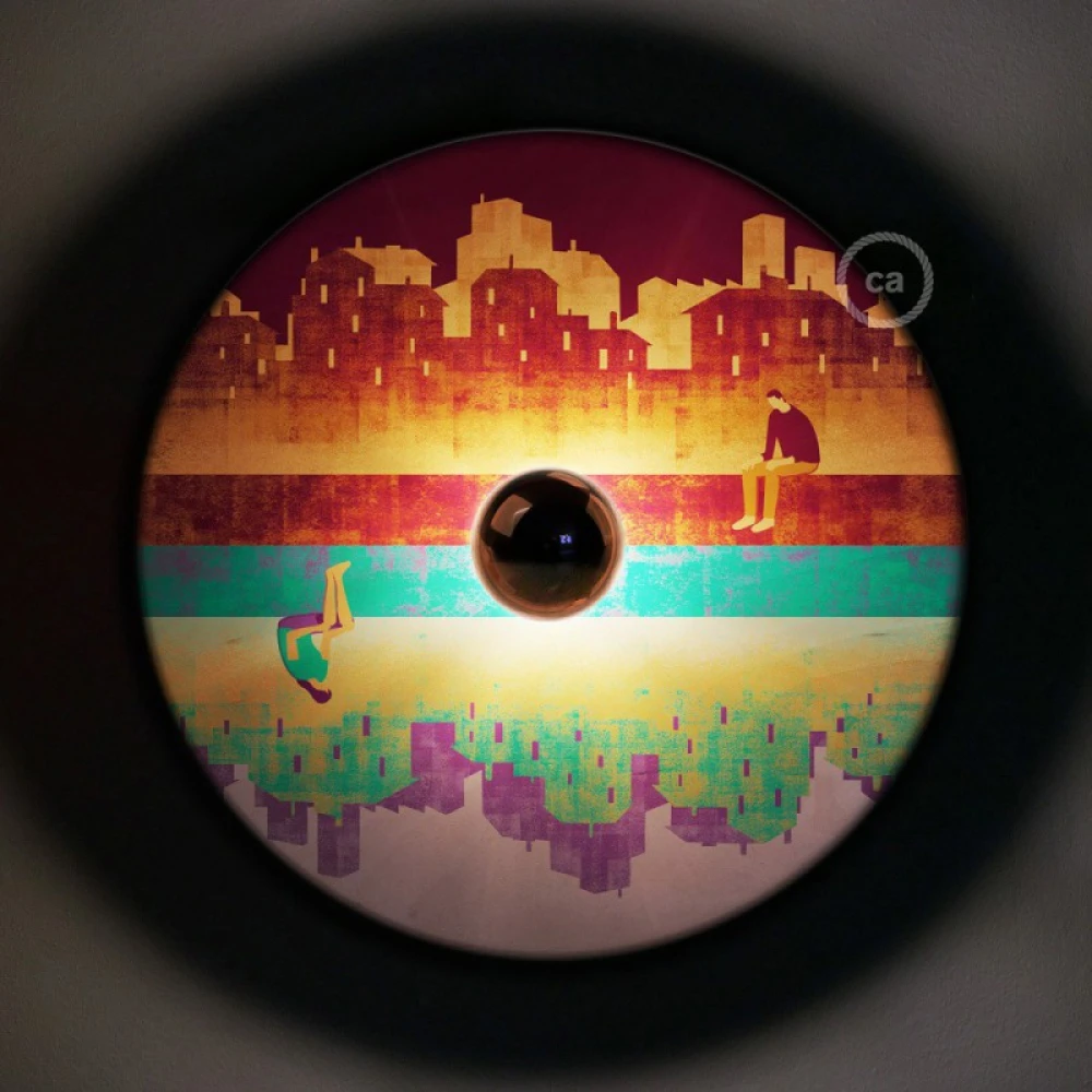 Φωτιστικό Τοίχου ή Οροφής Fermaluce Romantic, με Ξύλινο Φωτιστικό Πιάτο UFO Διπλής Όψης - Davide Bonazzi - Creative Cables