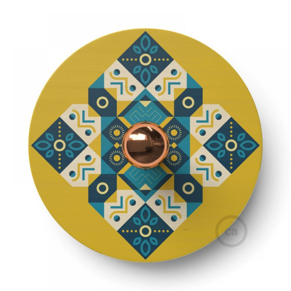 Φωτιστικό Τοίχου ή Οροφής Fermaluce Ethnic, με Ξύλινο Φωτιστικό Πιάτο UFO Διπλής Όψης - ODD - Creative Cables