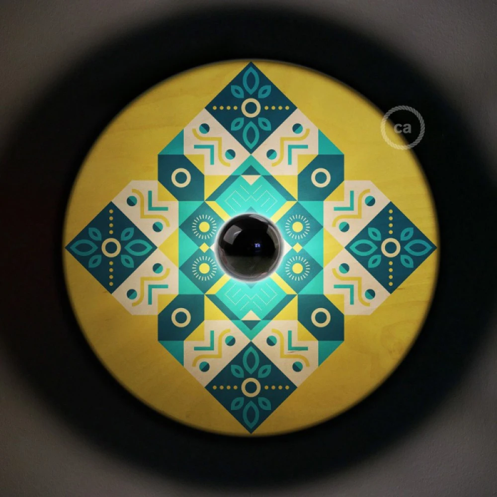 Φωτιστικό Τοίχου ή Οροφής Fermaluce Ethnic, με Ξύλινο Φωτιστικό Πιάτο UFO Διπλής Όψης - ODD - Creative Cables