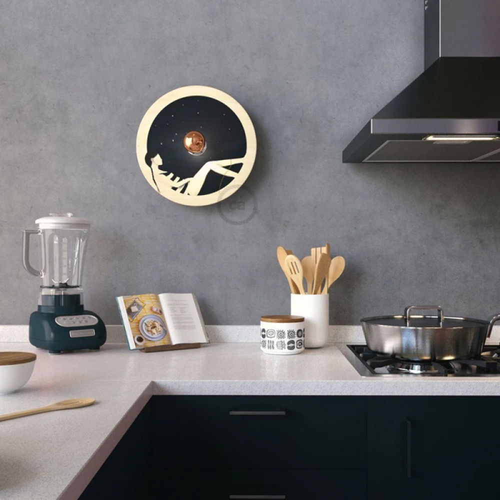 Φωτιστικό Τοίχου ή Οροφής Fermaluce Romantic, με Ξύλινο Φωτιστικό Πιάτο UFO Διπλής Όψης - Chiara Fucà - Creative Cables