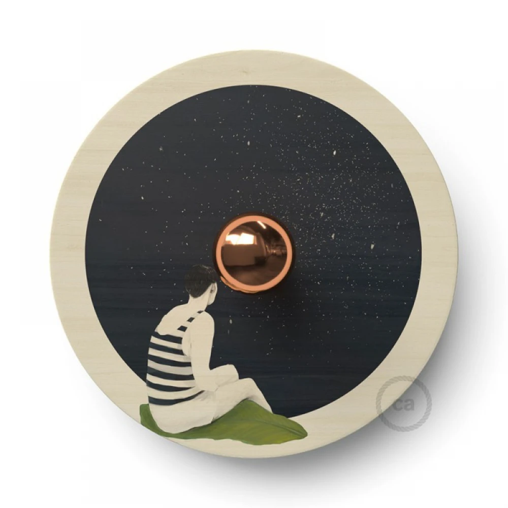Φωτιστικό Τοίχου ή Οροφής Fermaluce Romantic, με Ξύλινο Φωτιστικό Πιάτο UFO Διπλής Όψης - Chiara Fucà - Creative Cables