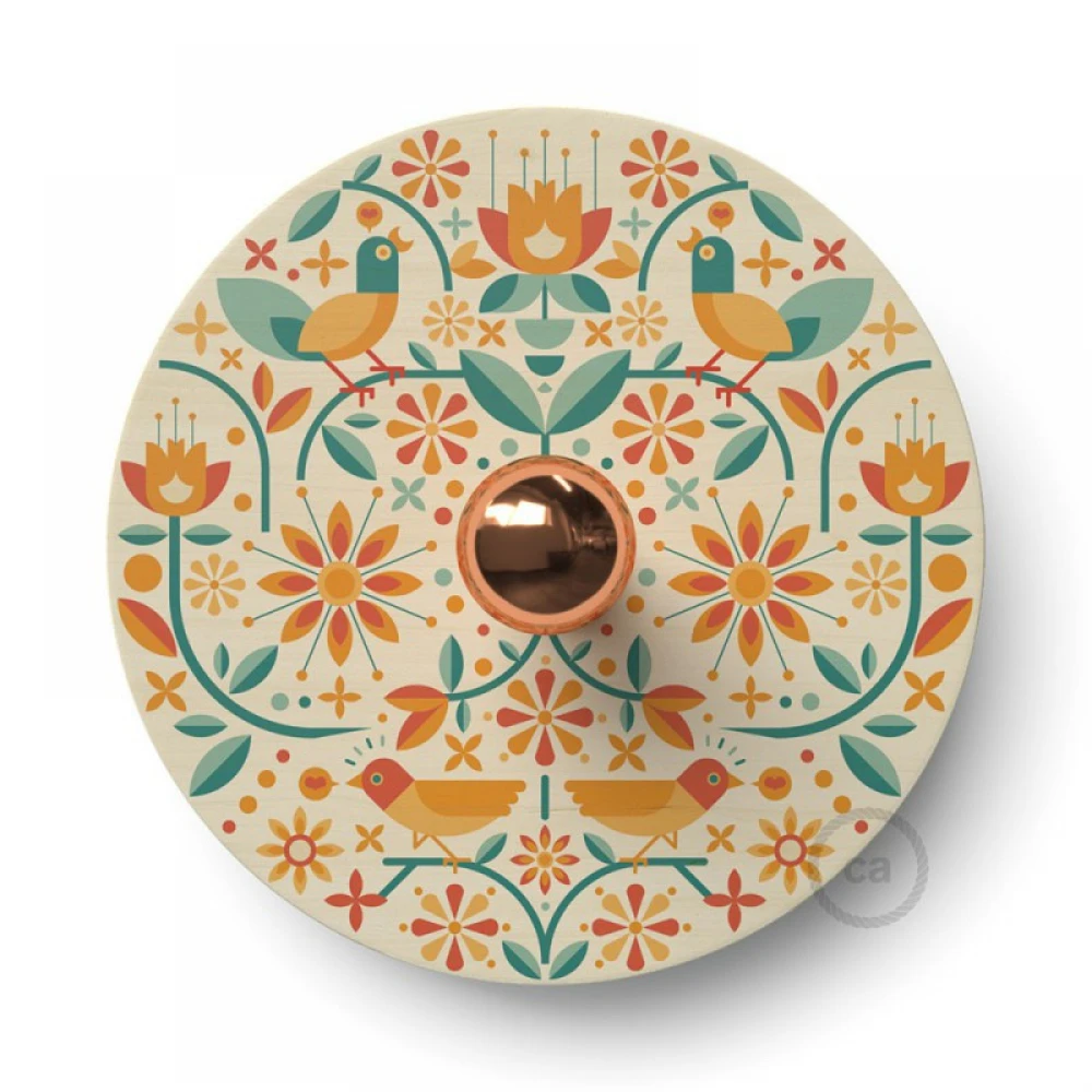 Φωτιστικό Τοίχου ή Οροφής Fermaluce Ethnic, με Ξύλινο Φωτιστικό Πιάτο UFO Διπλής Όψης - Francesco Poroli - Creative Cables