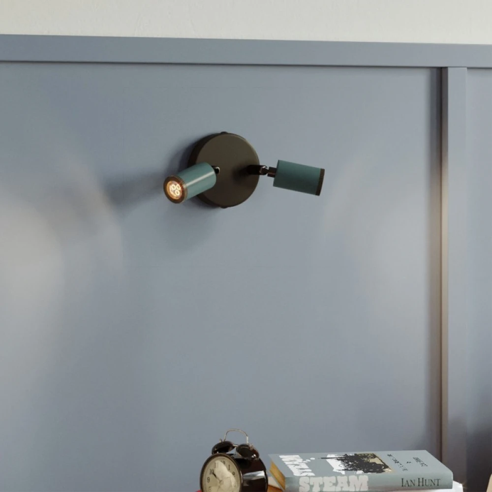 Φωτιστικό Τοίχου ή Οροφής Fermaluce Μεταλλικό με 2 κινητά Mini Σποτ GU1d0 - Πετρόλ - Creative Cables